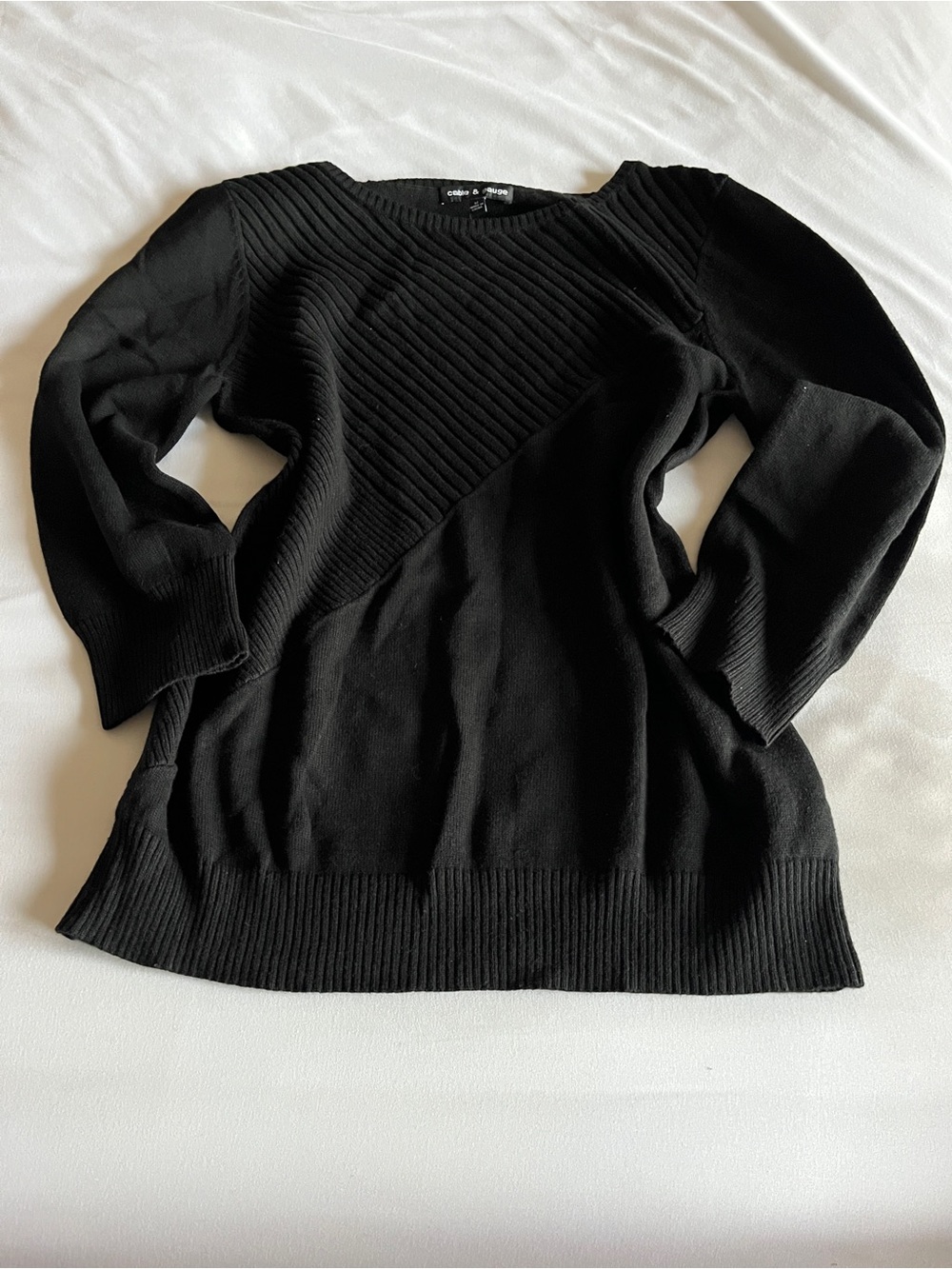 Cable & Gauge Black Ribbed Panel Crewneck Sweater